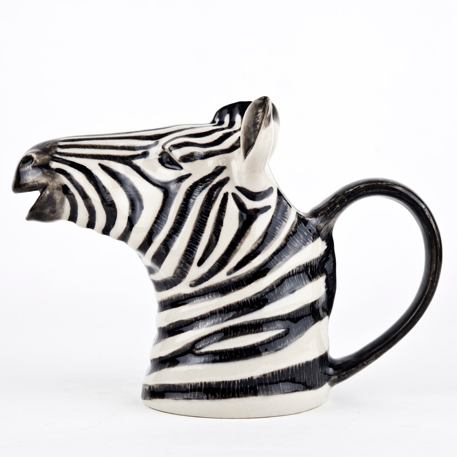 Ceramic zebra jug on a white background