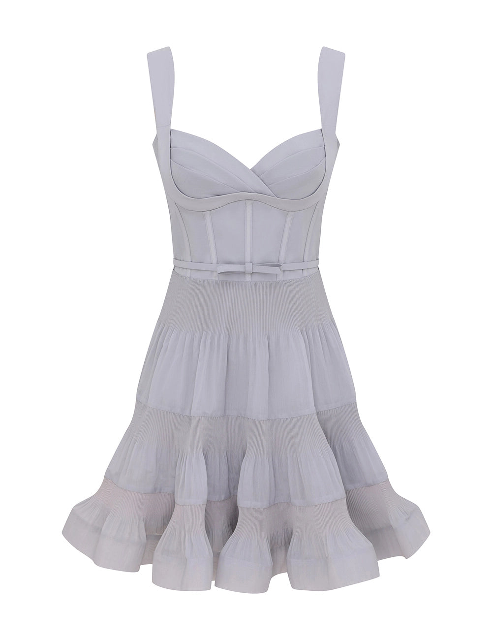 Pleated draped mini dress, steel blue