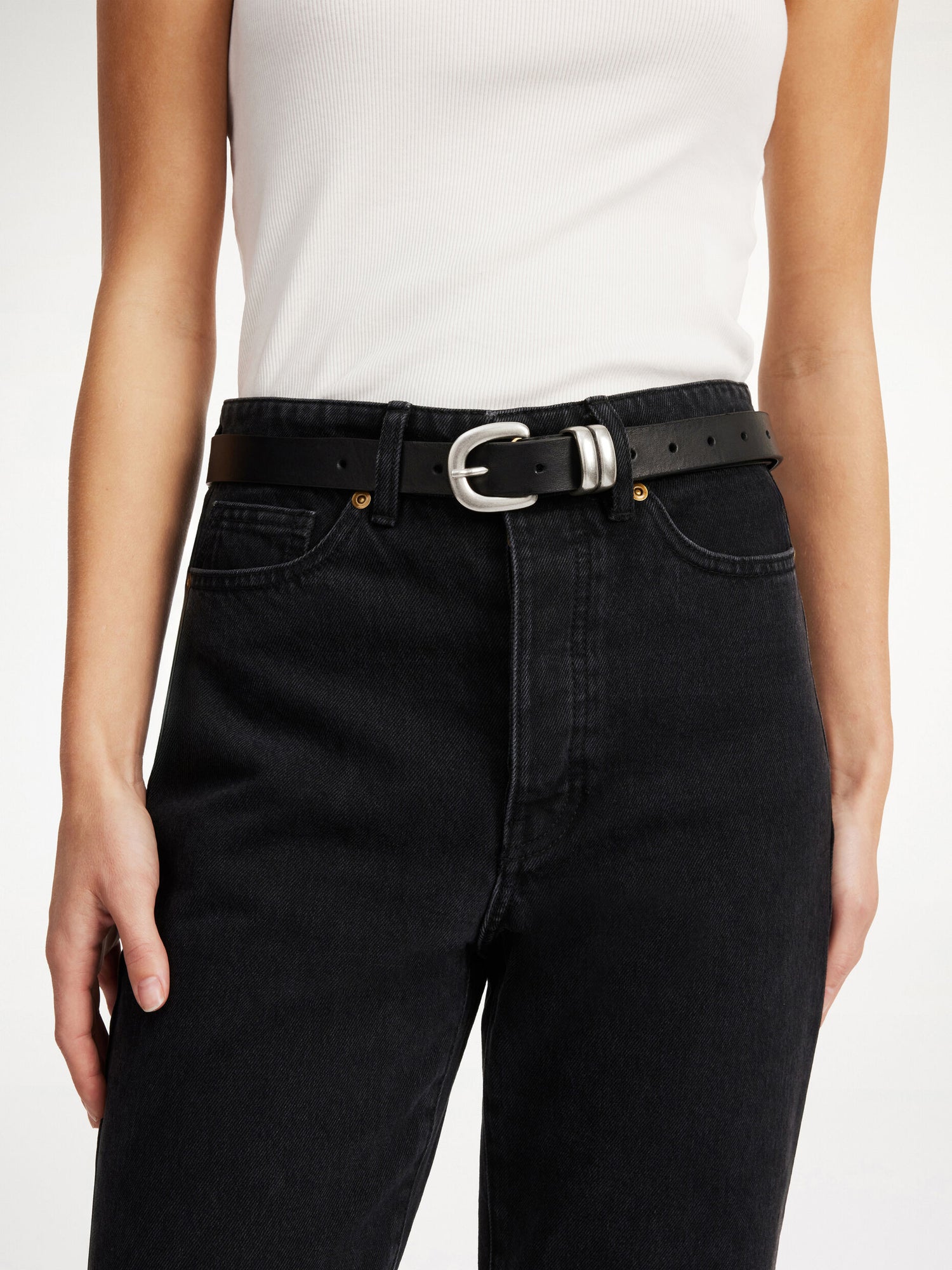 Zoilo leather belt, black-silver