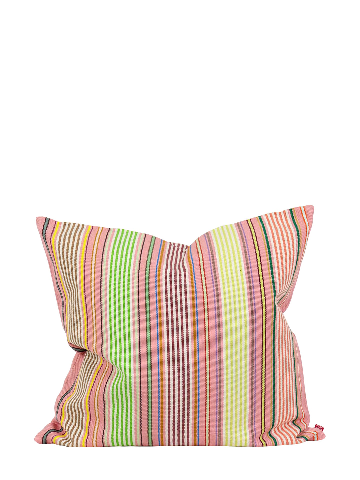 Striped pillow with multicolor pattern on a white background