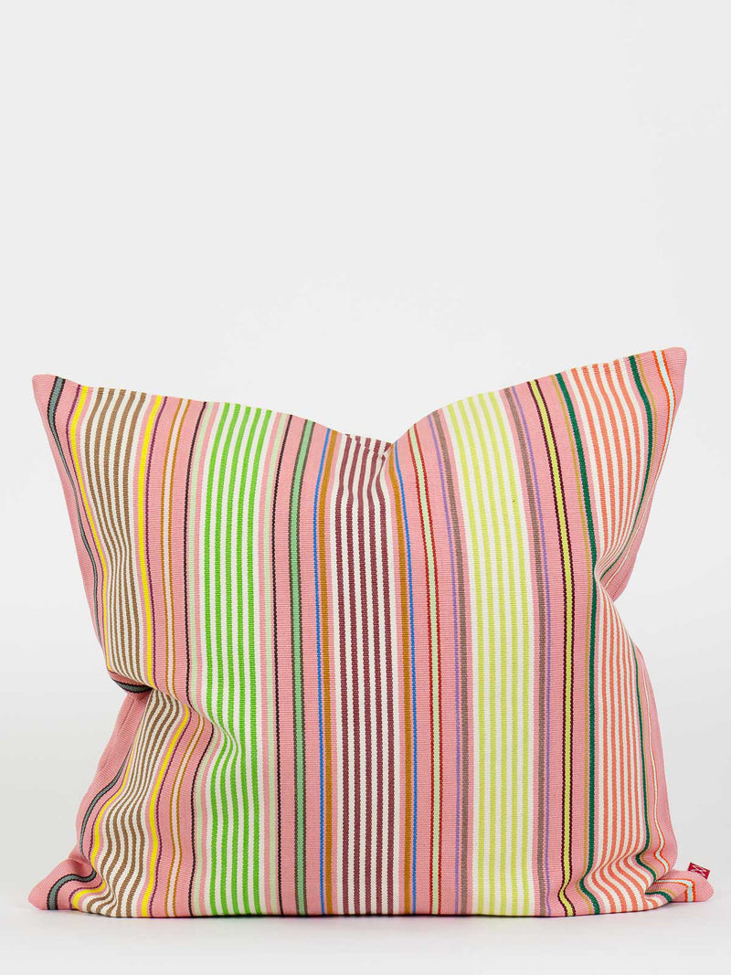 Striped pillow with multicolor pattern on a white background