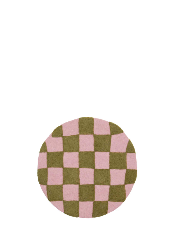 Chess felted wool seat pad, light pink/green