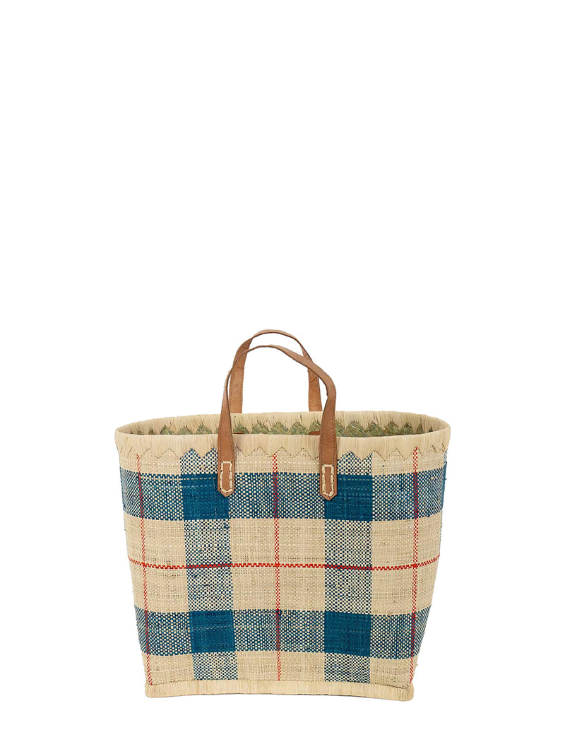 Checkered raffia bag, blue/nature, 2 sizes