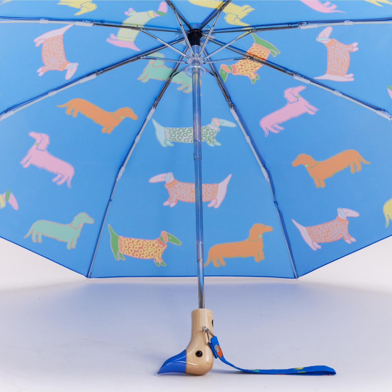 Dachshund print duck umbrella, dogs in blue
