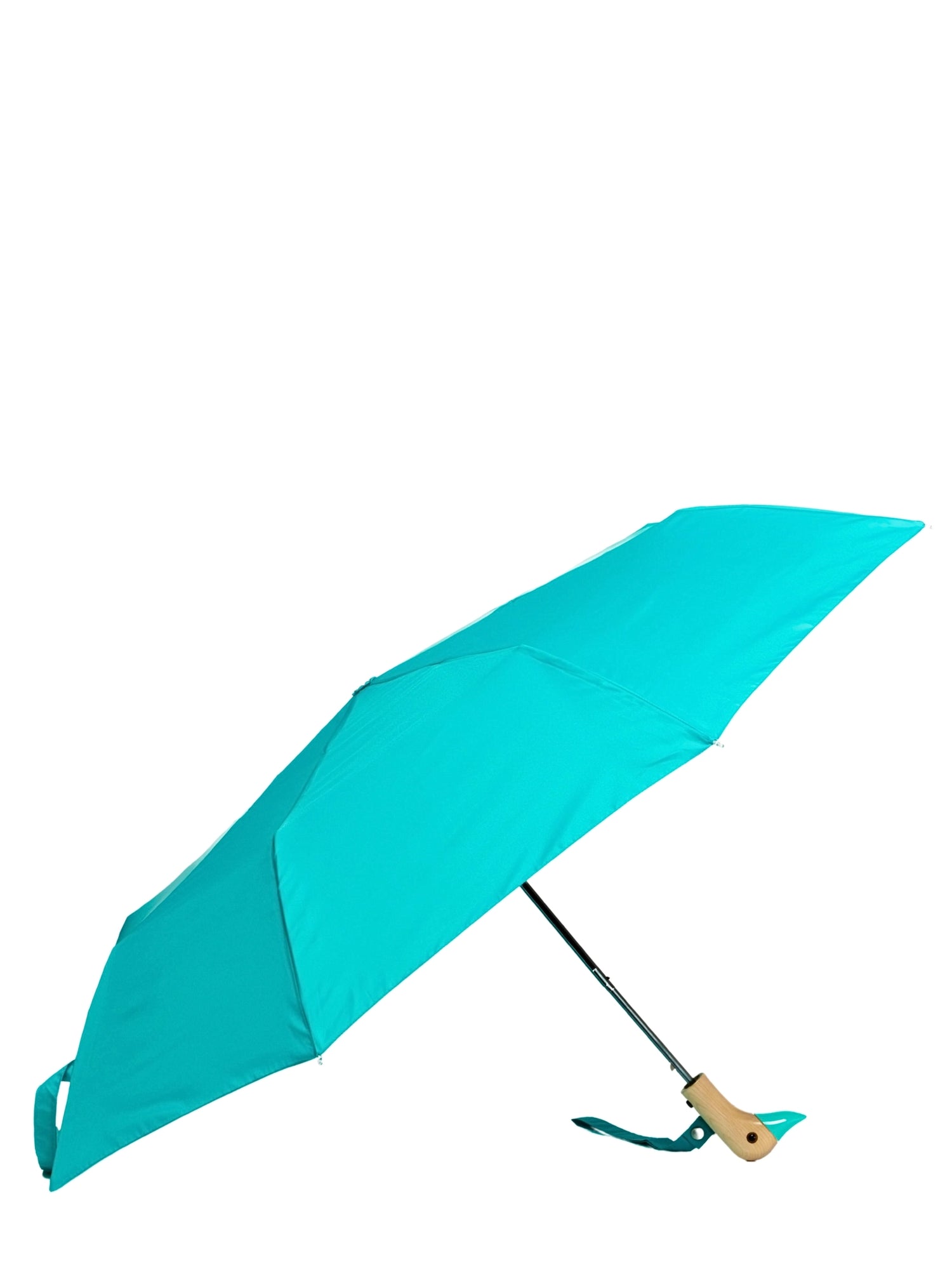 Mint umbrella with wooden handle on a white background