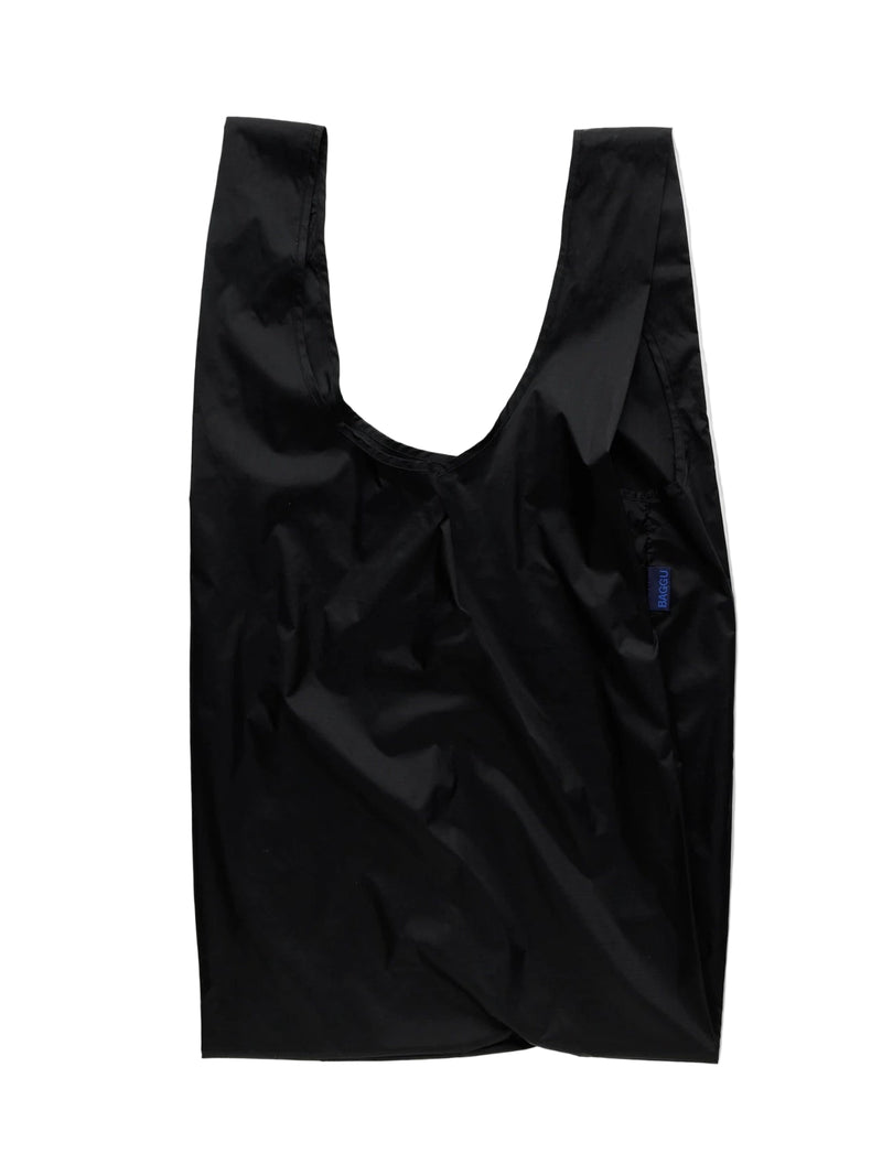 Black reusable shopping bag on a white background