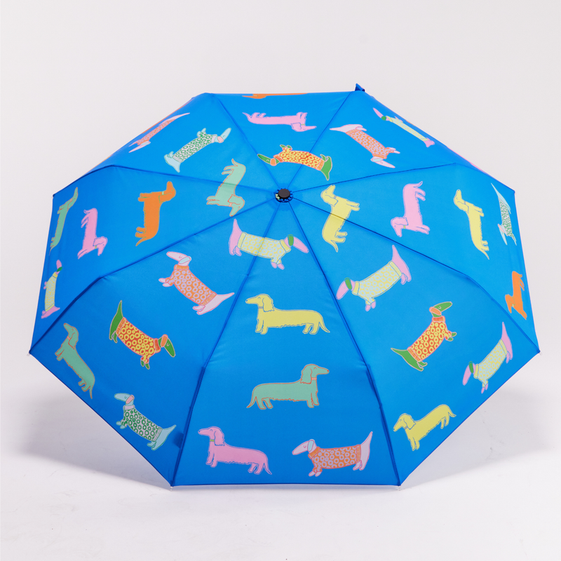 Dachshund print duck umbrella, dogs in blue