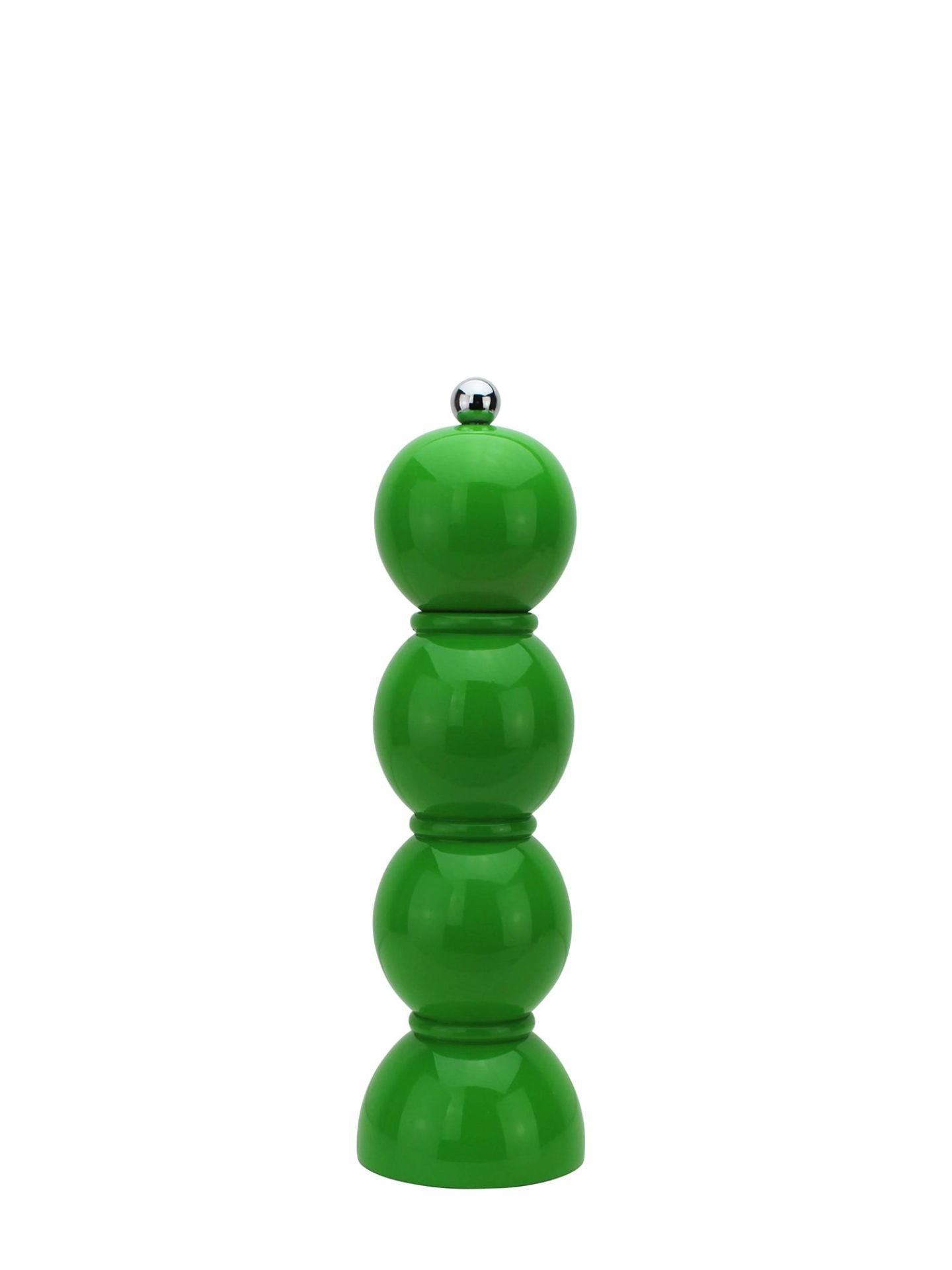 Green pepper grinder on a white background