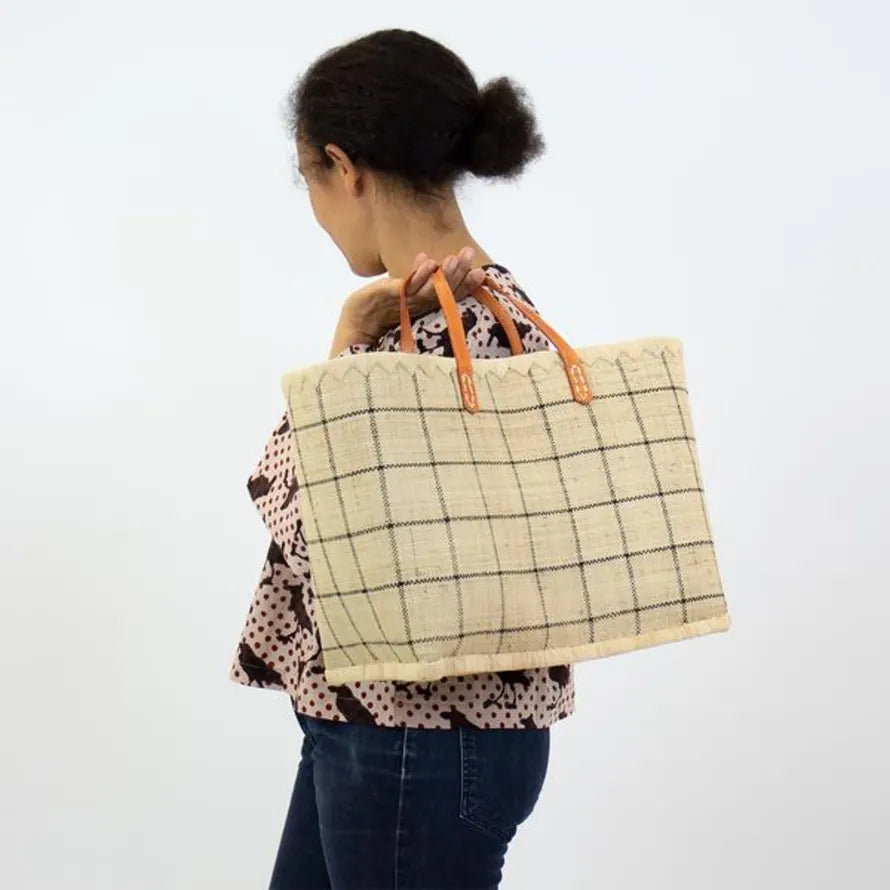 Checkered raffia bag, 2 sizes