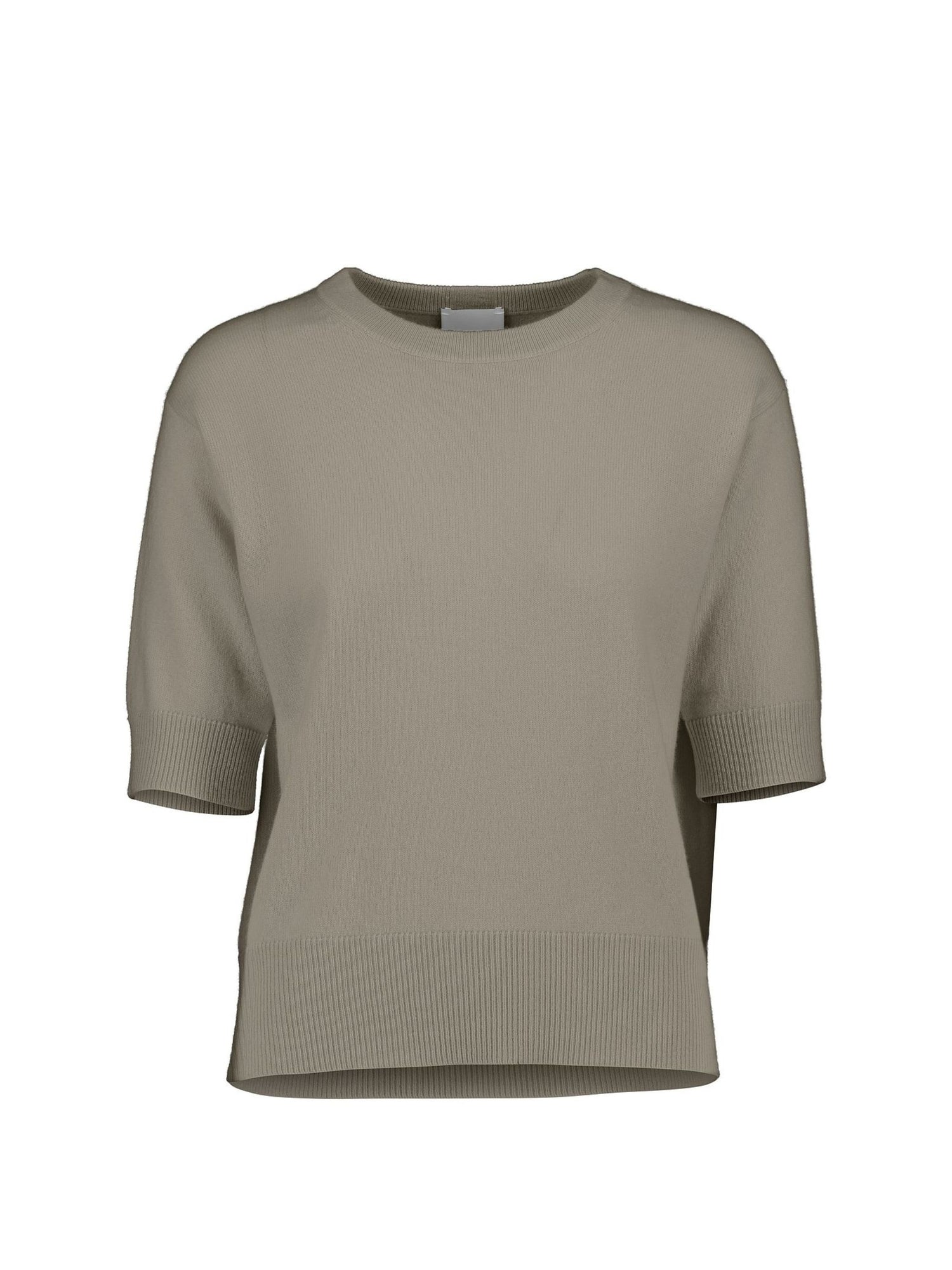 Crew neck cashmere sweater half sleeves, taupe