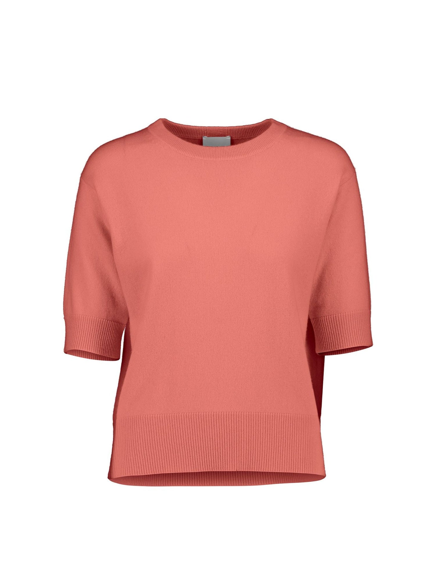 Crew neck cashmere sweater half sleeves, coral