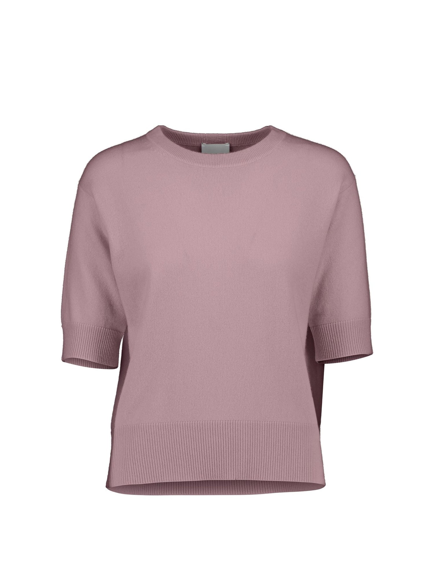 Crew neck cashmere sweater half sleeves, dusty lilac