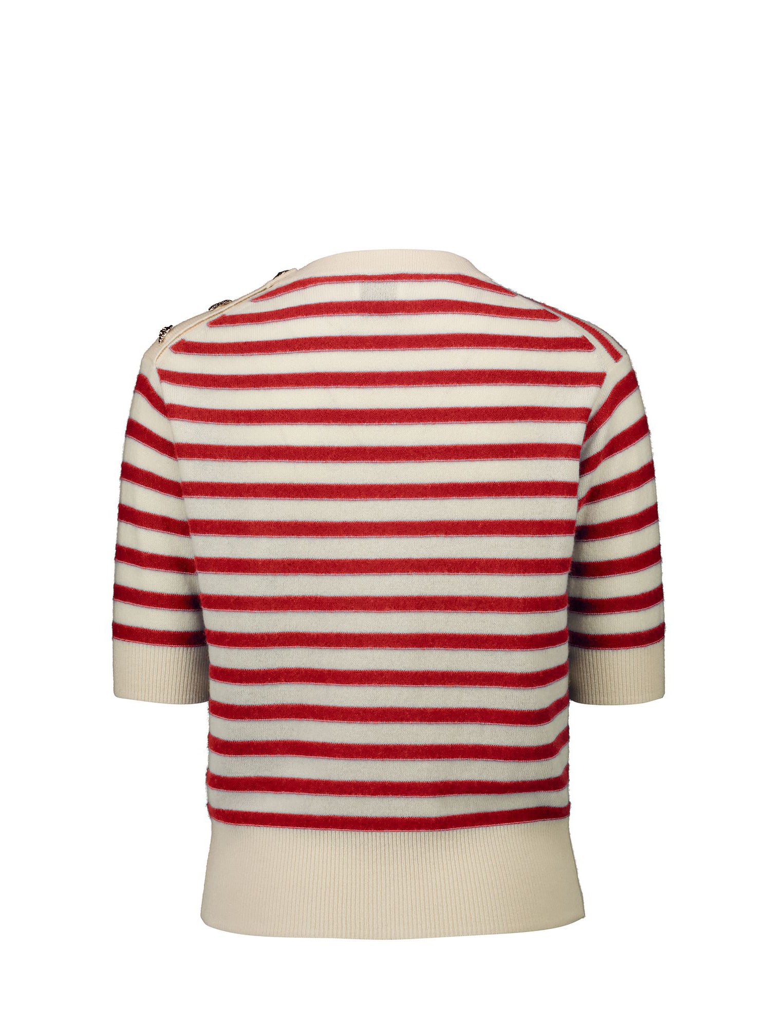 Round neck stripe sweater w/short sleeves, oat milk - red