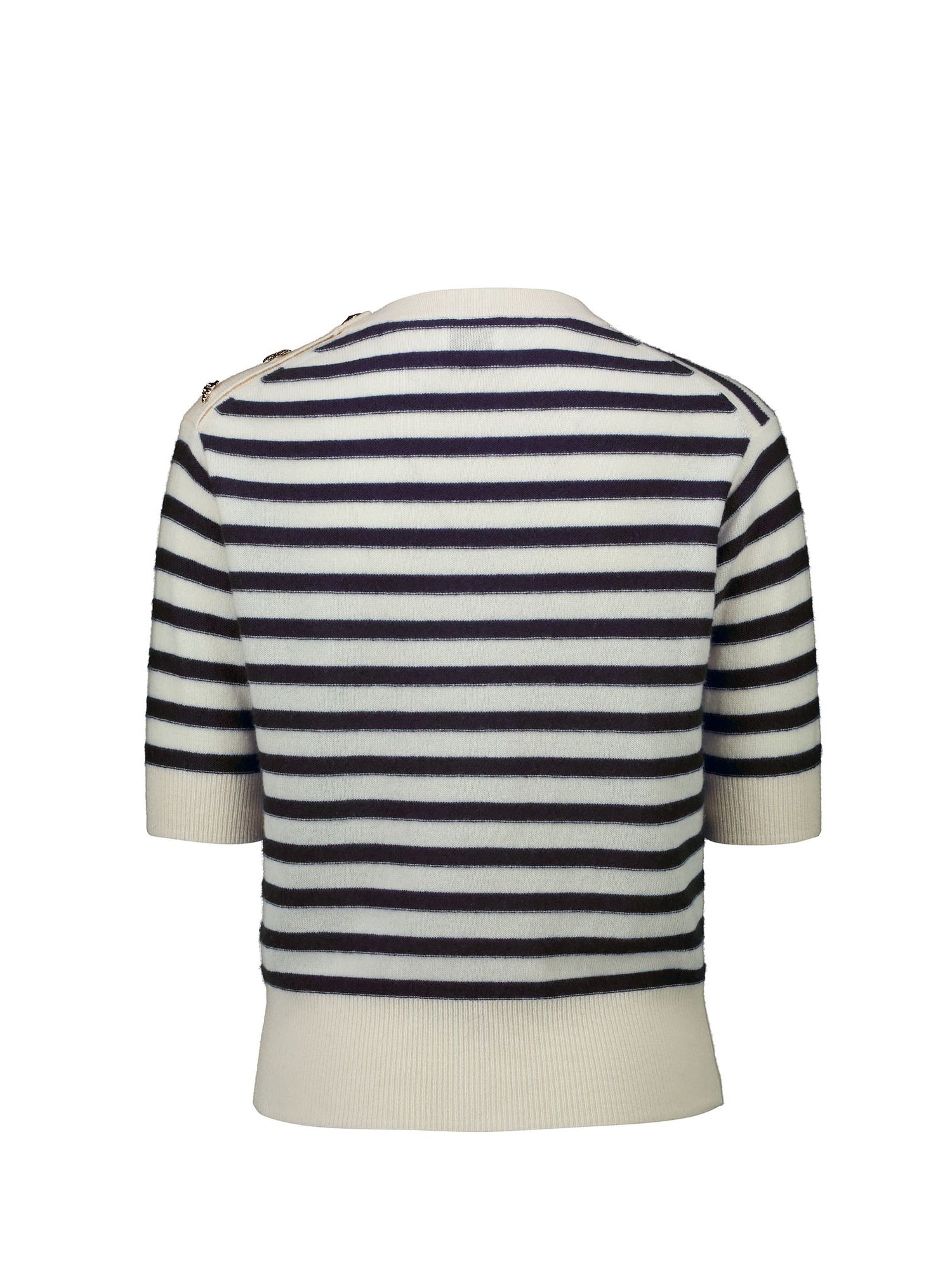 Round neck stripe sweater w/short sleeves, white-dark blue