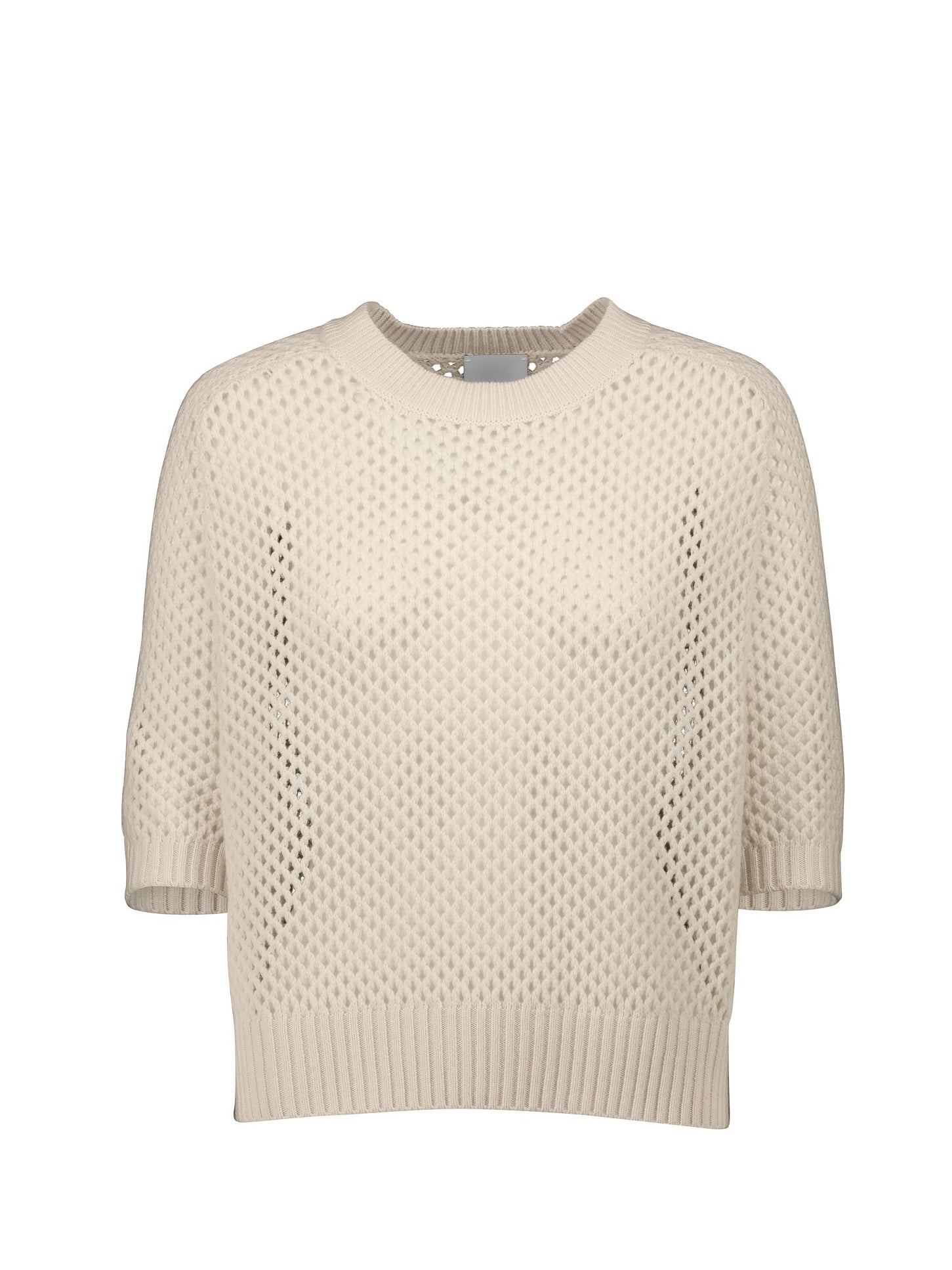 Round neck wool blend sweater w/short sleeves, oat milk