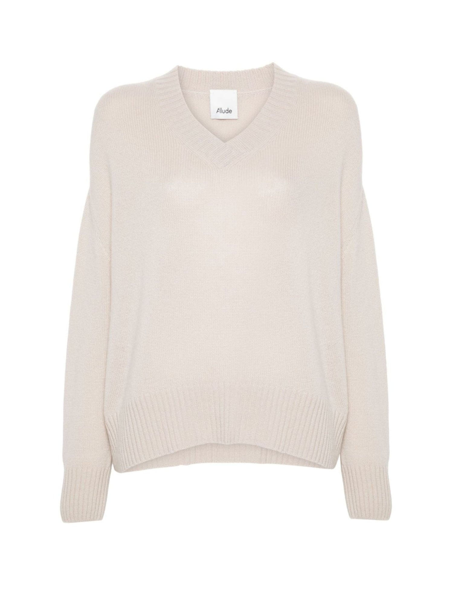 V-neck cashmere sweater, oyster