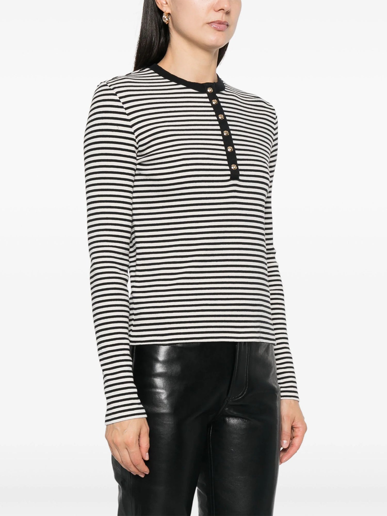 ALESSIA LONG SLEEVE TEE, CREAM AND BLACK STRIPE