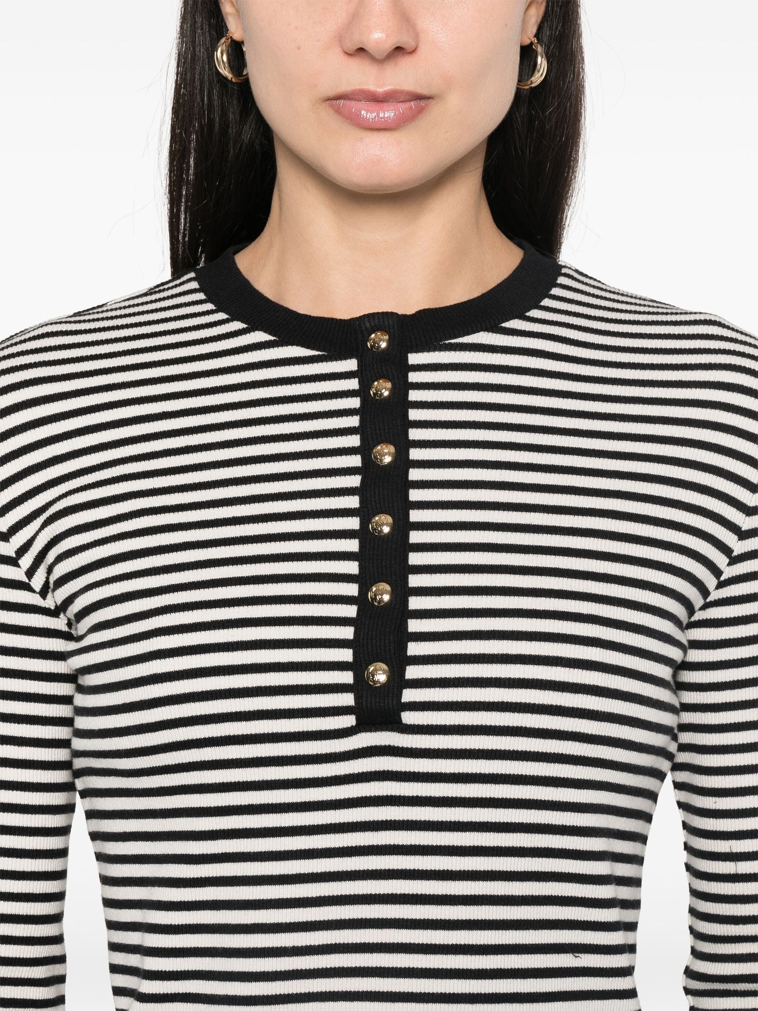 ALESSIA LONG SLEEVE TEE, CREAM AND BLACK STRIPE