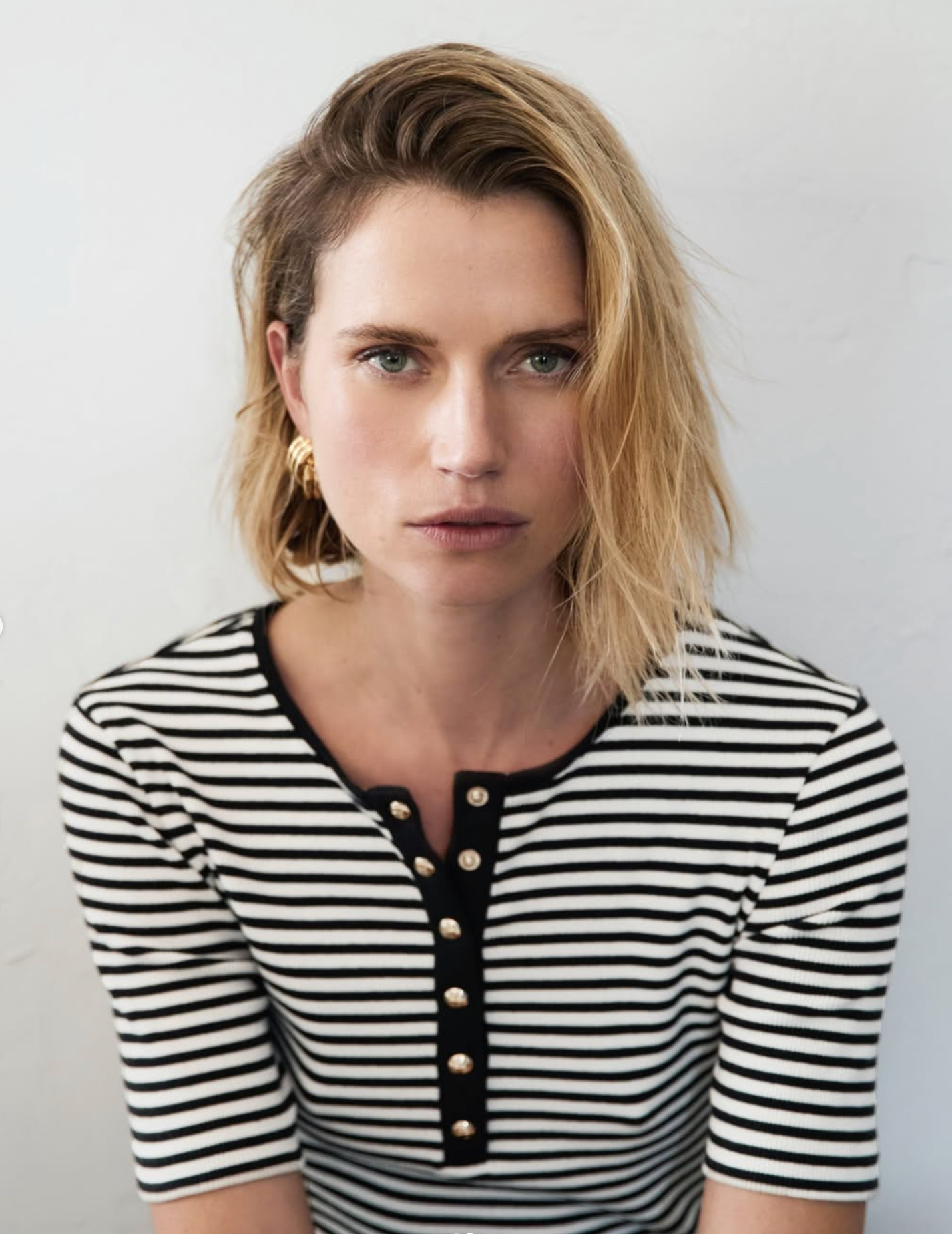 Alessia short sleeve tee, cream & black stripes