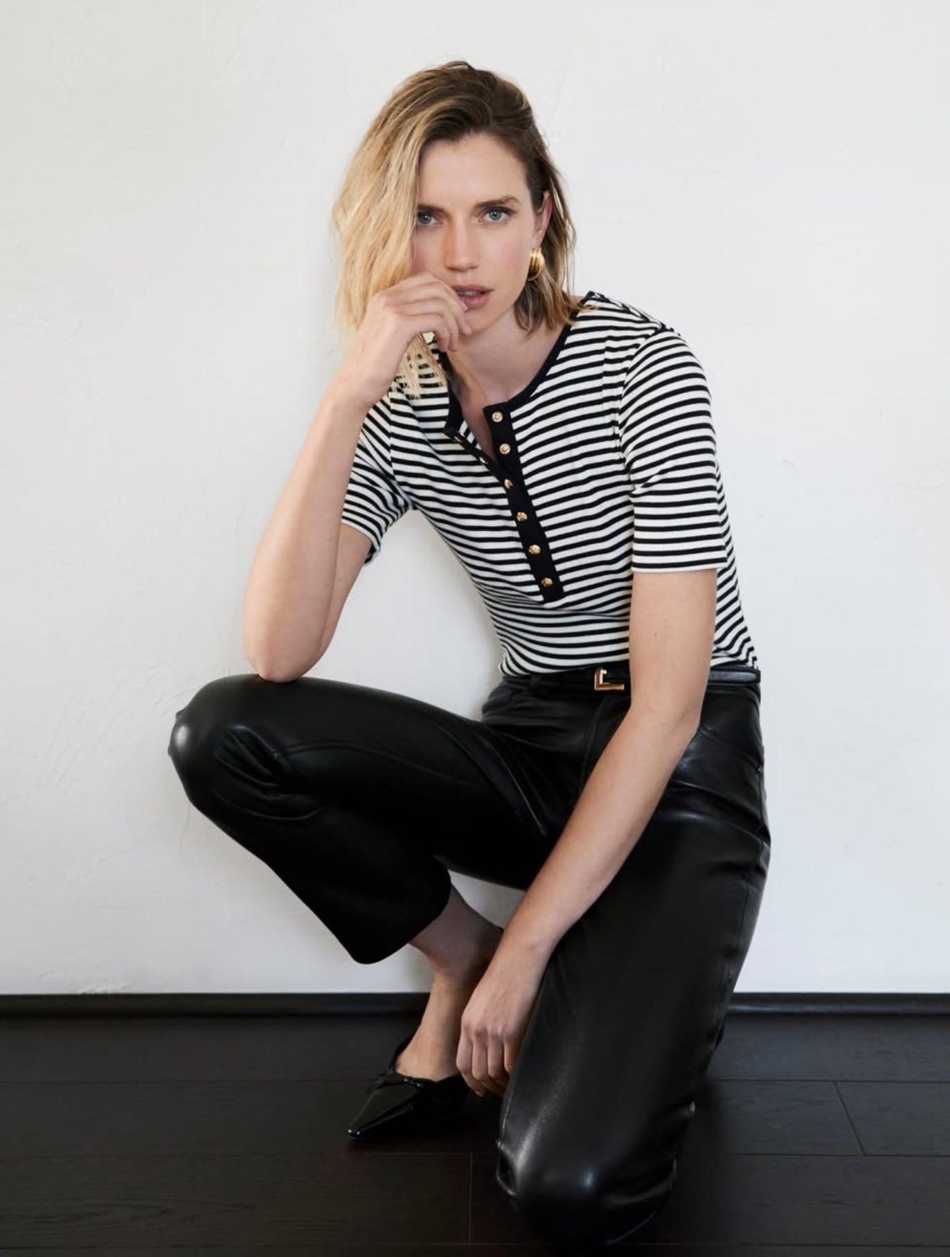 Alessia short sleeve tee, cream & black stripes