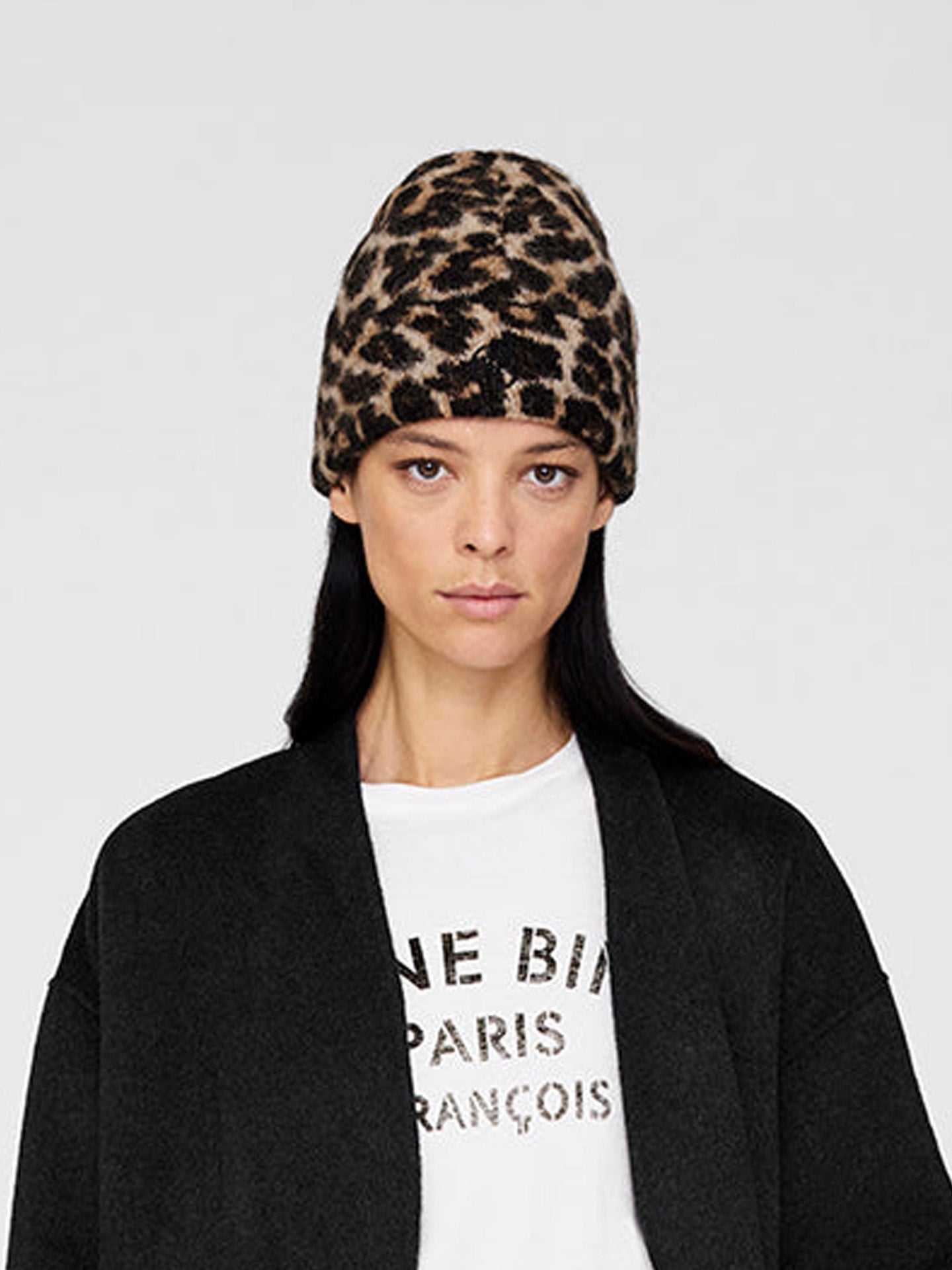 Elia leopard beanie, black/brown