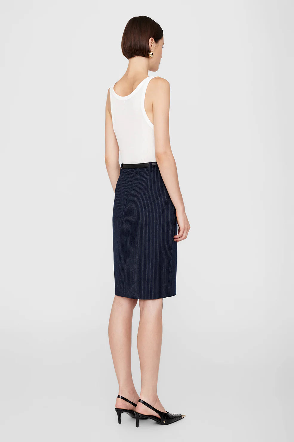 KORA SKIRT, NAVY PINSTRIPE