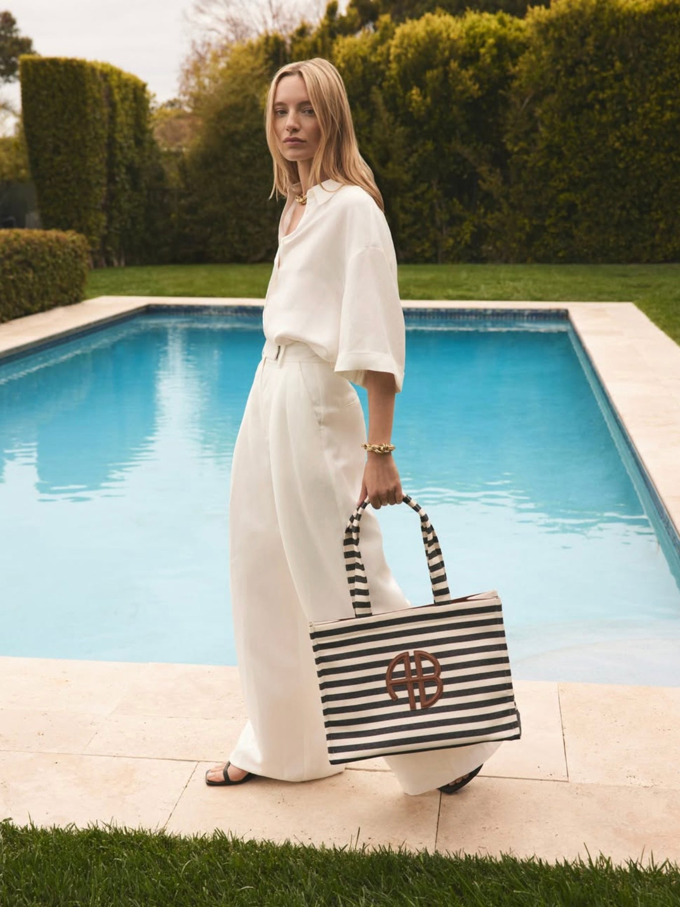 Lara tote, black and natural stripe