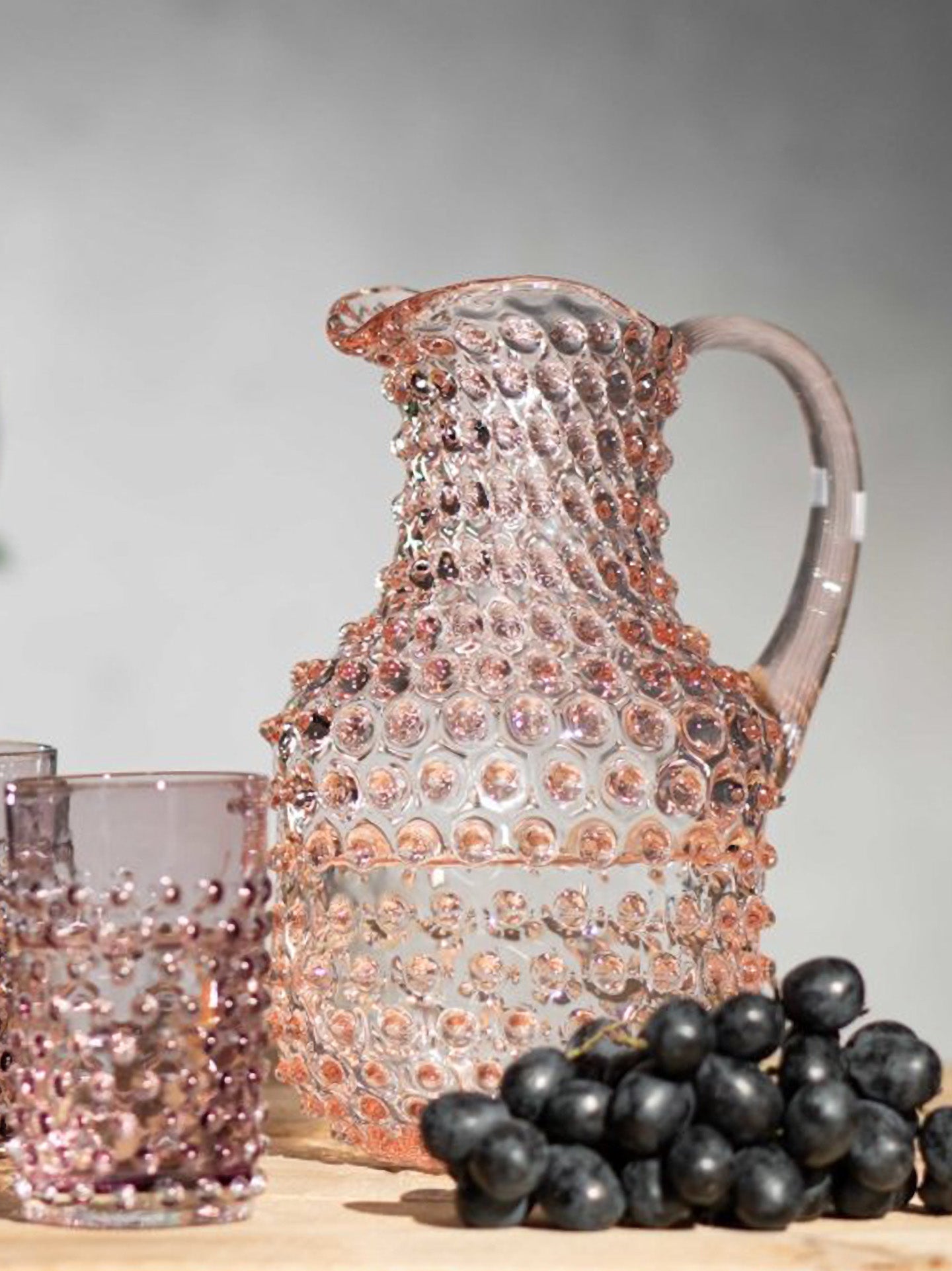 Hobnail carafe, rose pink