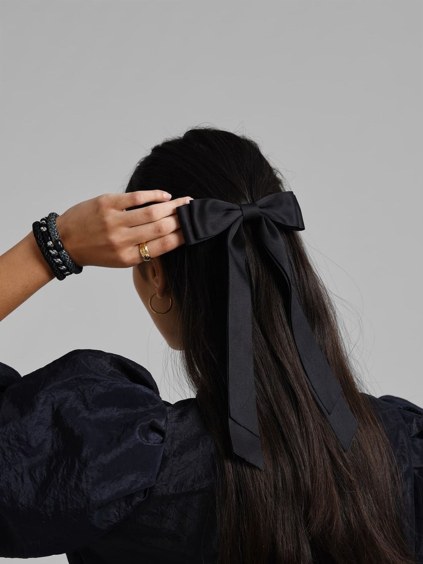 Flora bow hair clip, black