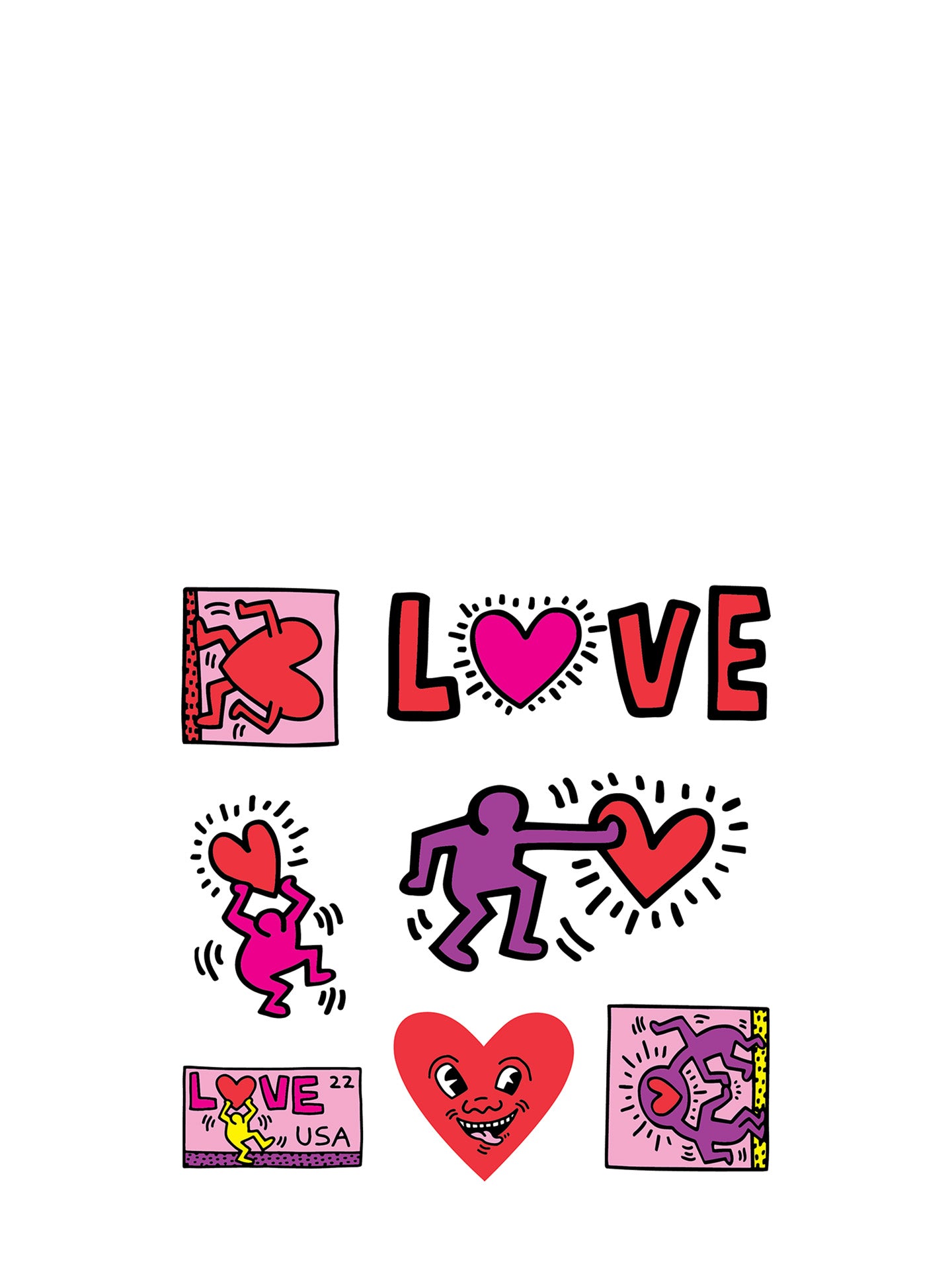 Keith Haring Love sheet of 7 cut stickers (Holidays)