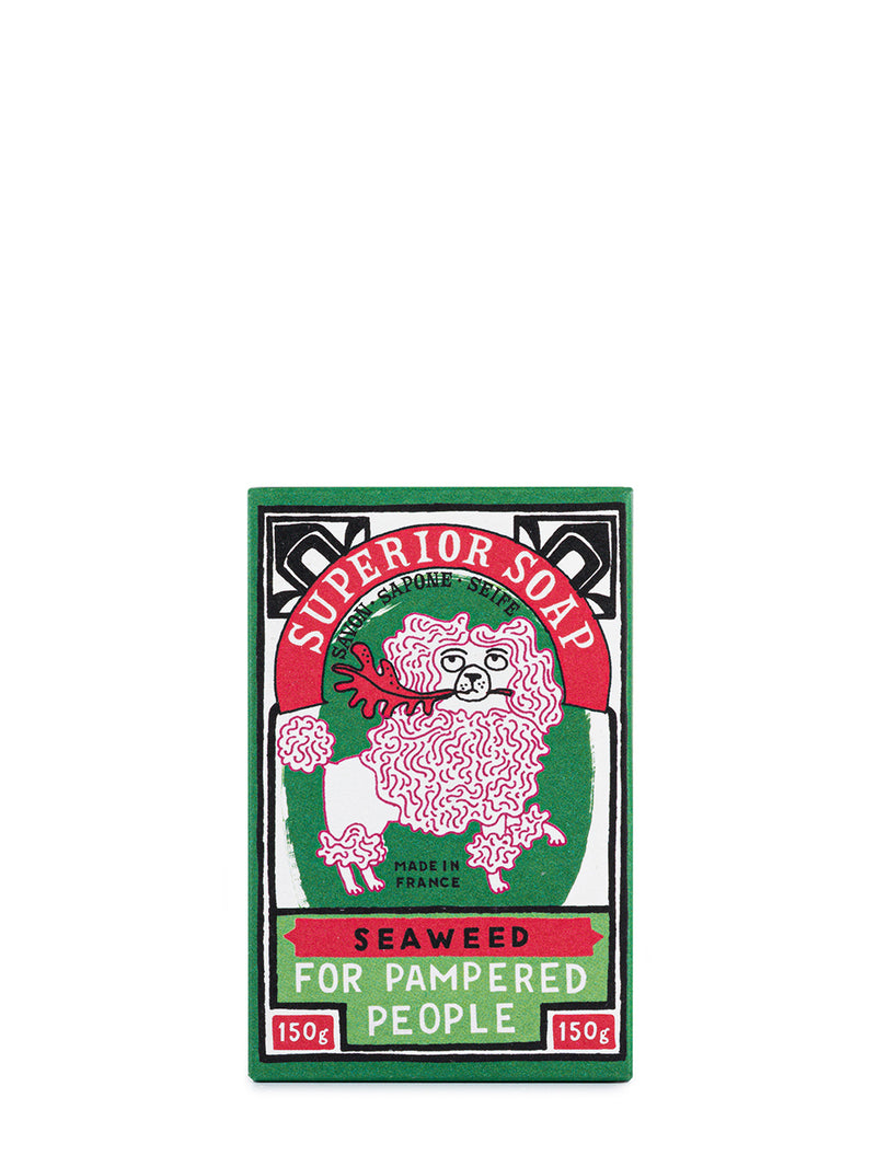 Seaweed soap packaging with a cartoon sheep on a white background
