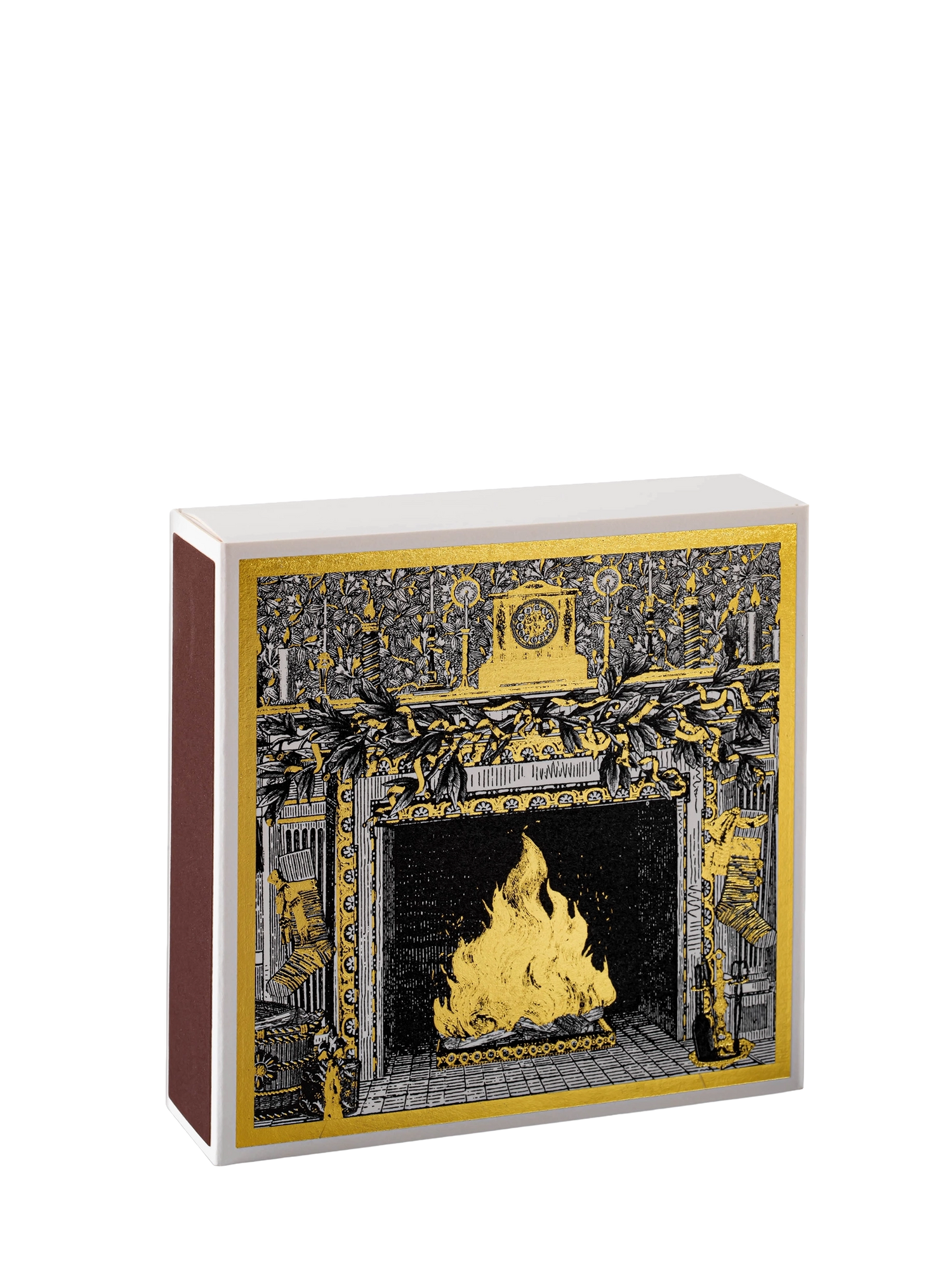 Decorative box with a fireplace design on a white background