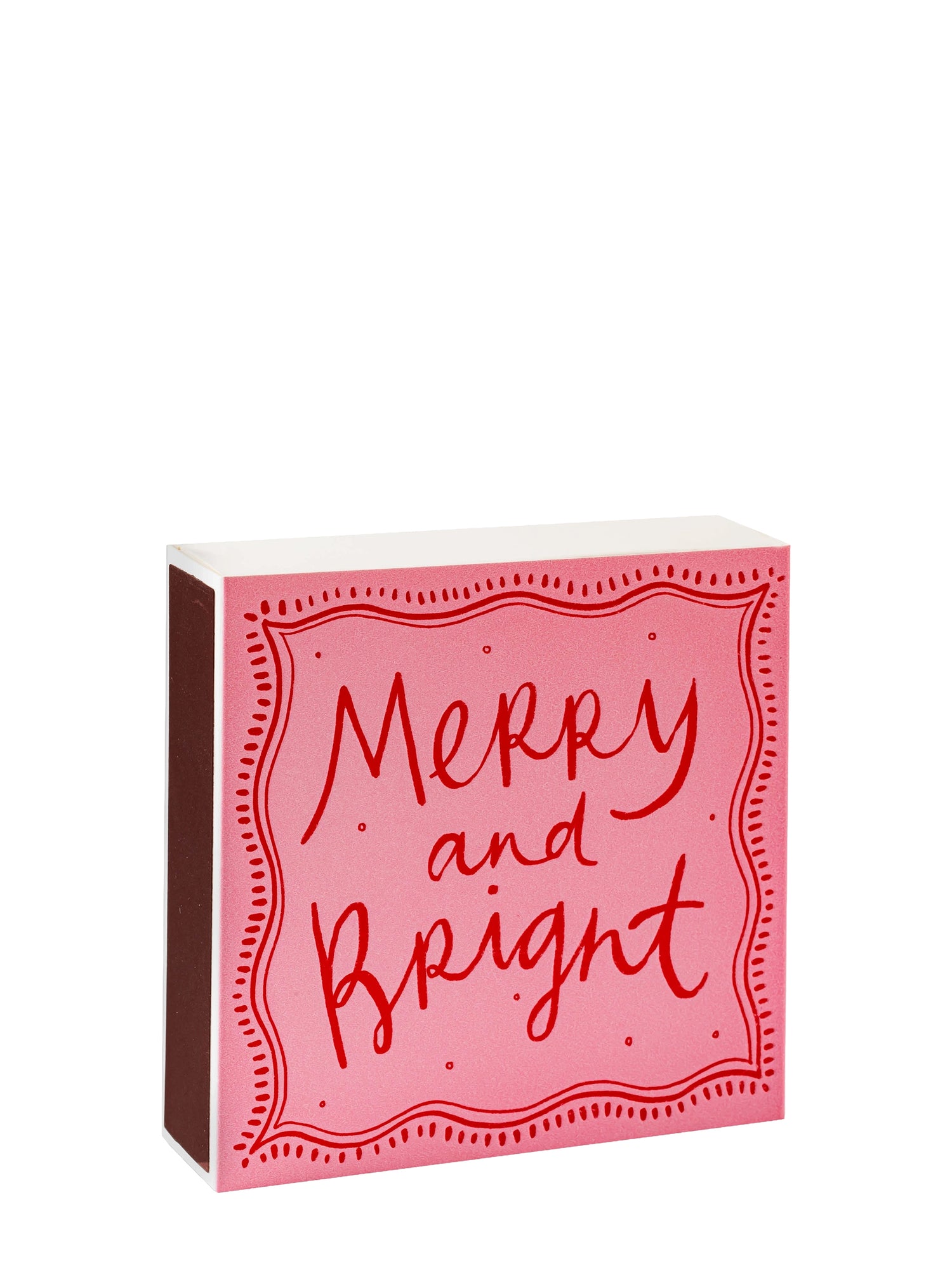 Pink box with 'Merry and Bright' text on a white background