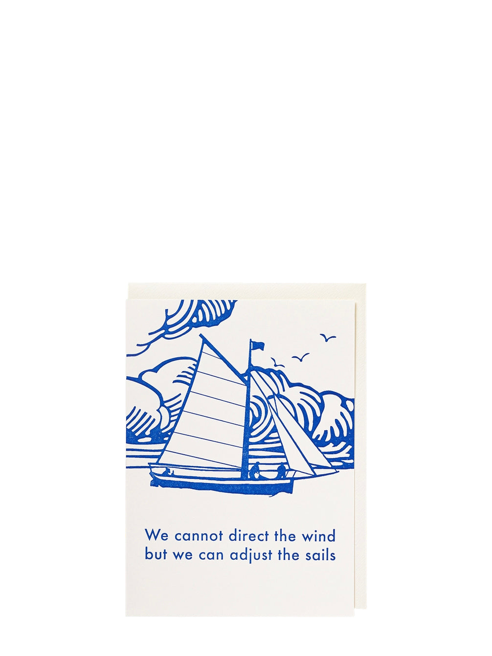 Card with blue sailboat illustration and motivational quote on a white background