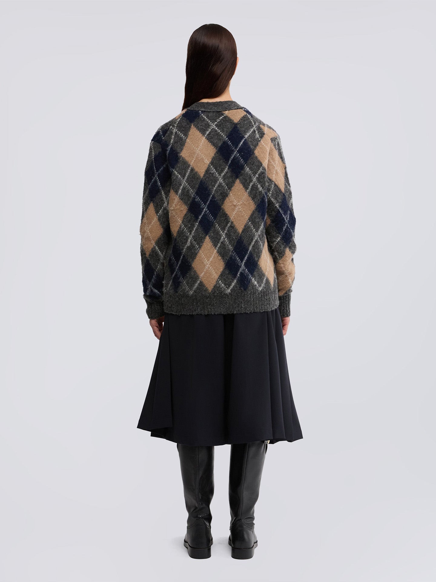Brushed Shetland wool cardigan, grey