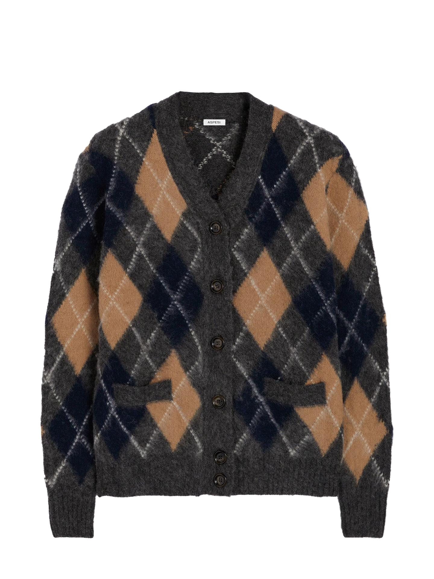 Brushed Shetland wool cardigan, grey