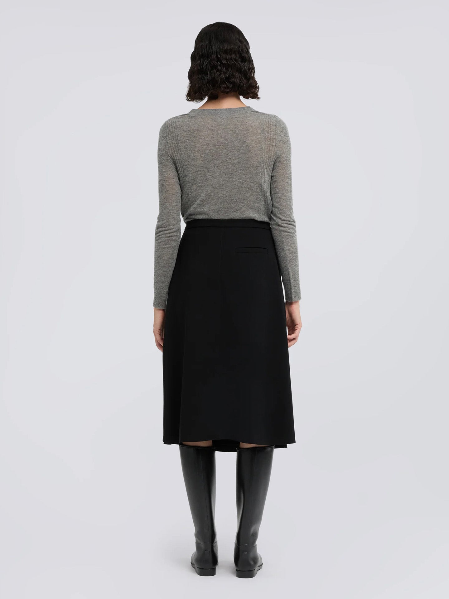Cady flared crepe wrap skirt, black