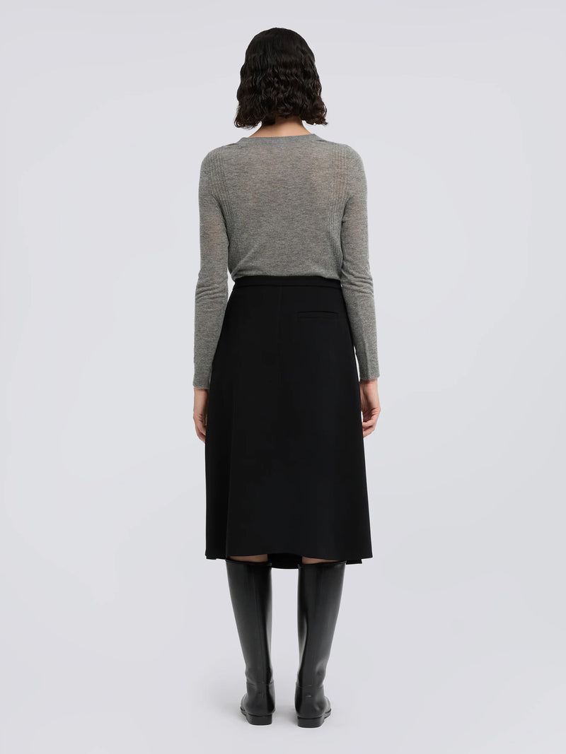 Cady flared crepe wrap skirt, black