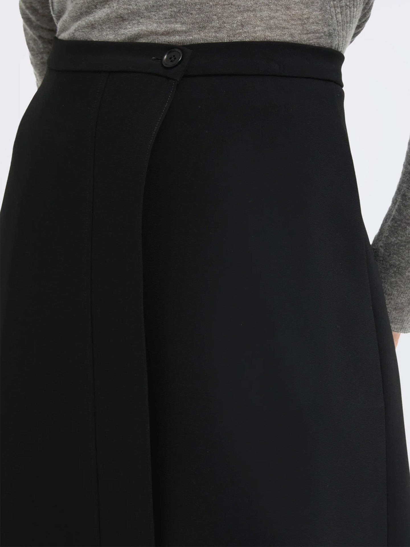 Cady flared crepe wrap skirt, black