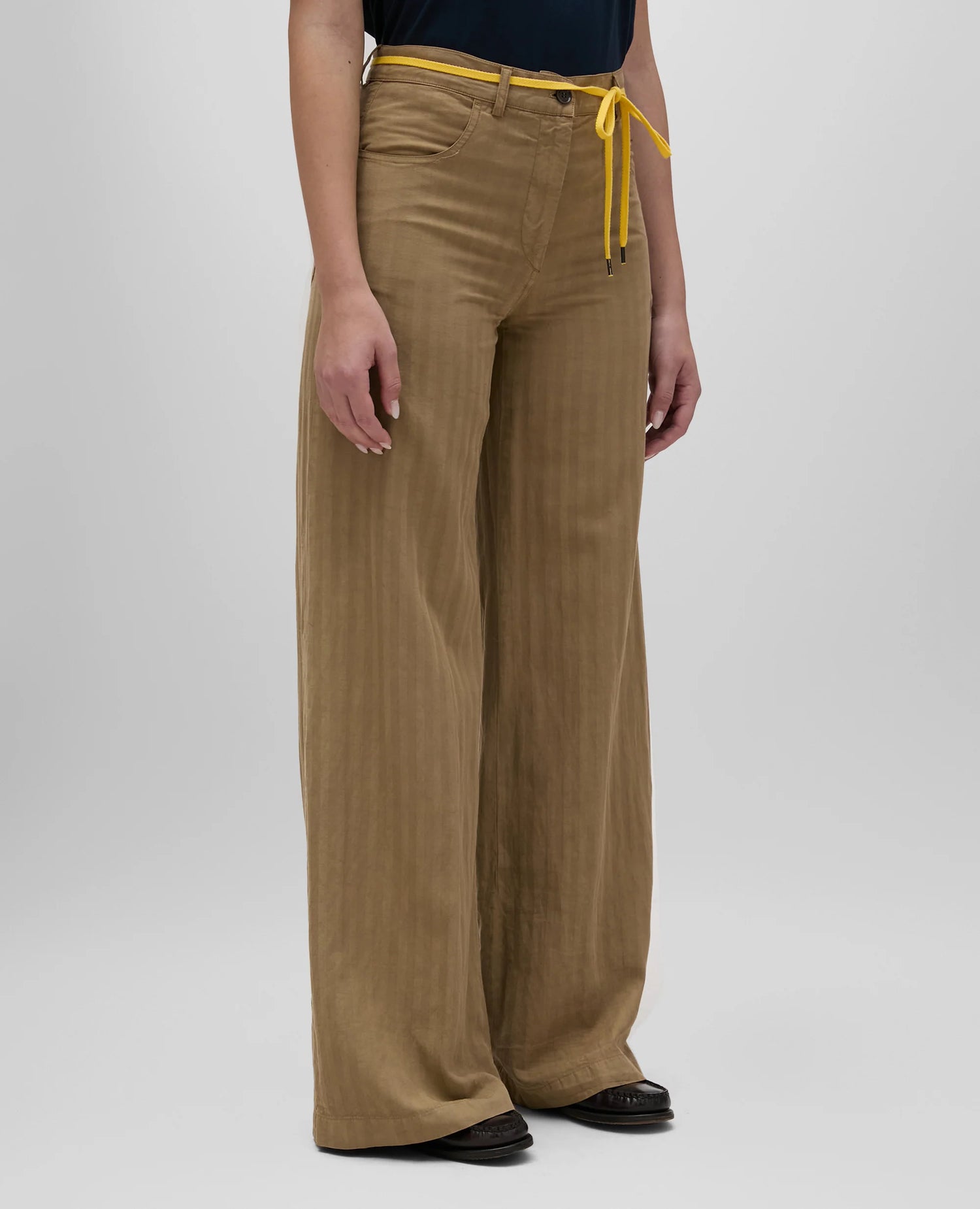 Herringbone linen-blend trousers, earth