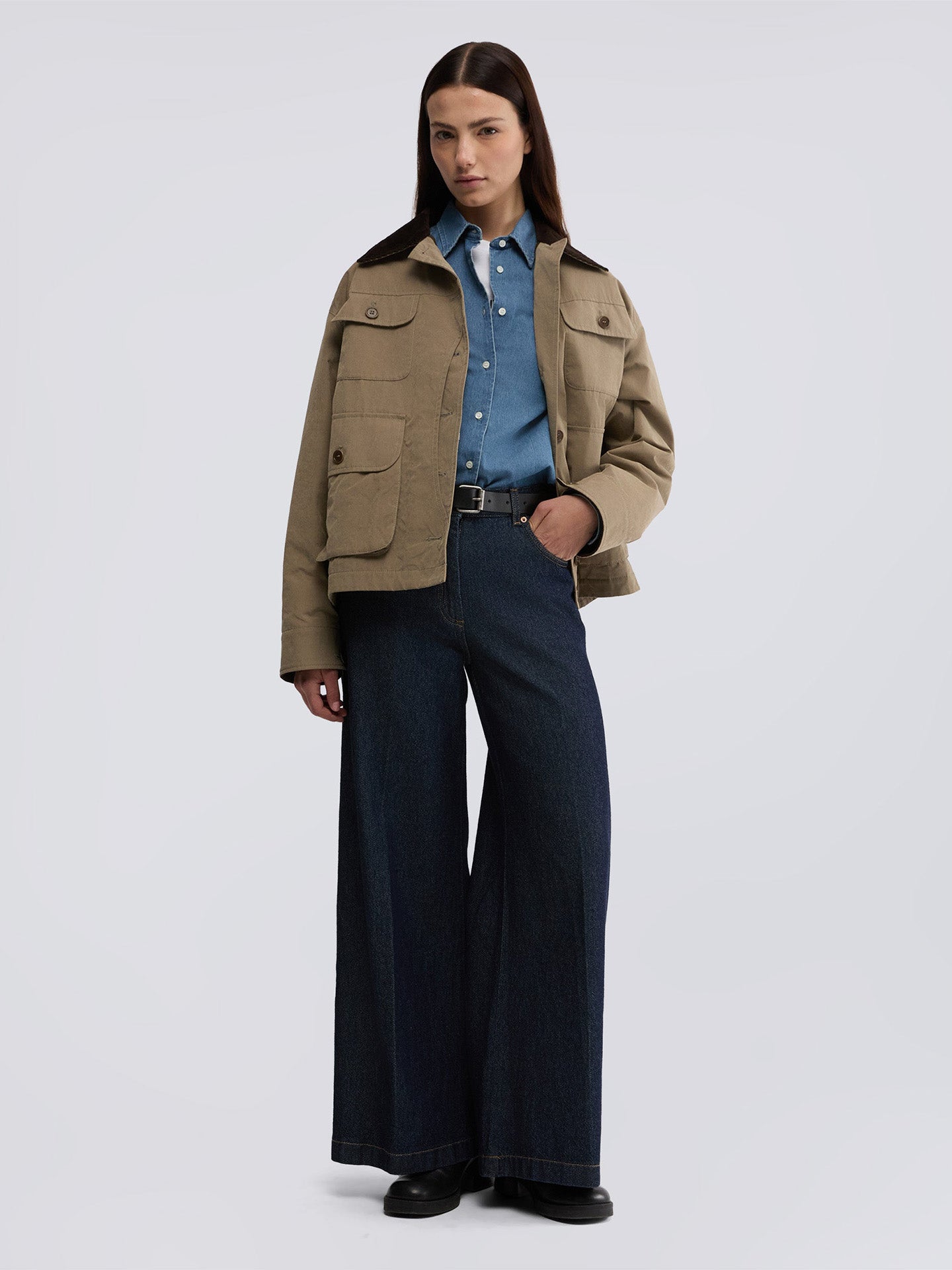 Wide-leg denim trousers