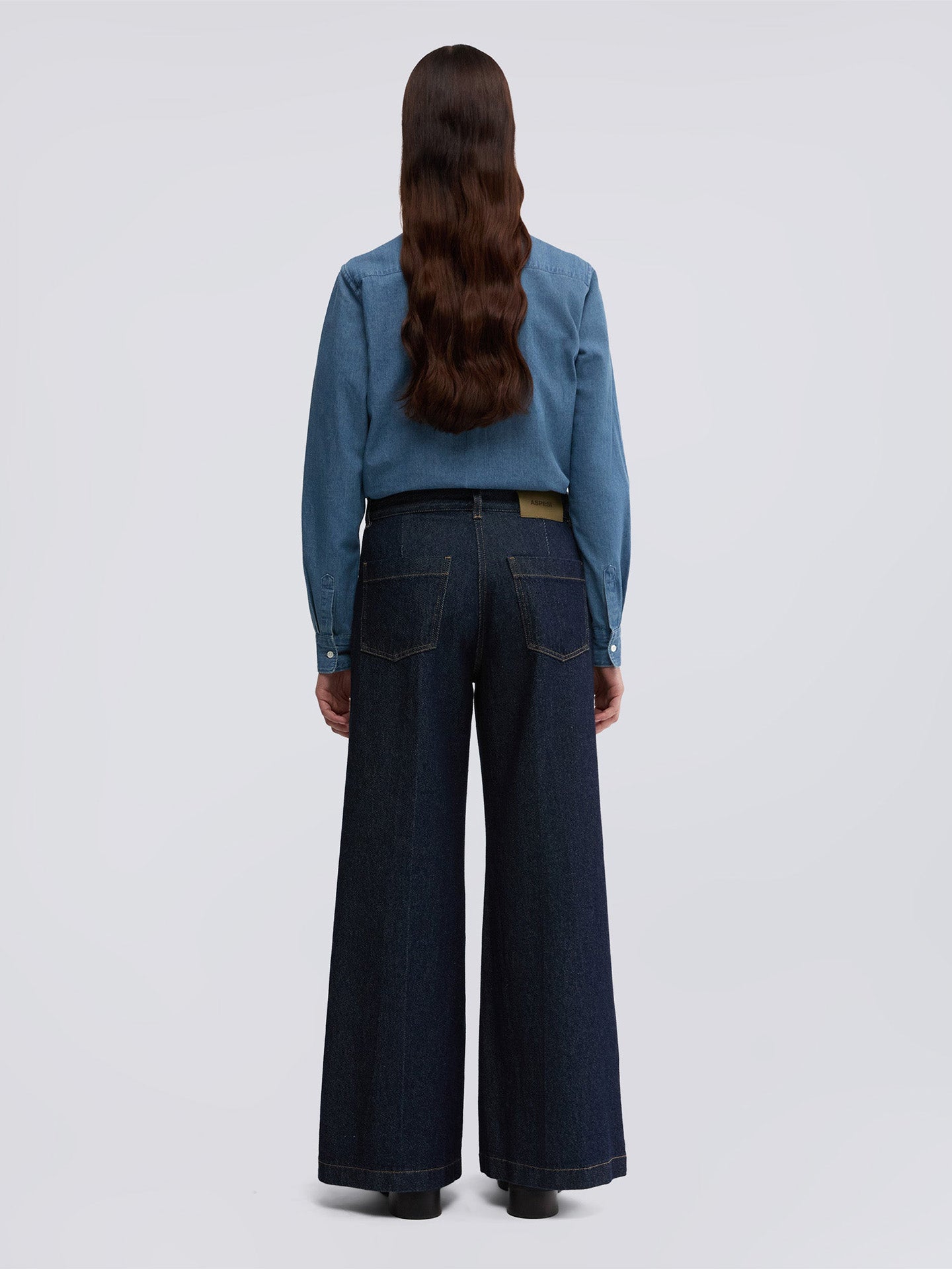 Wide-leg denim trousers