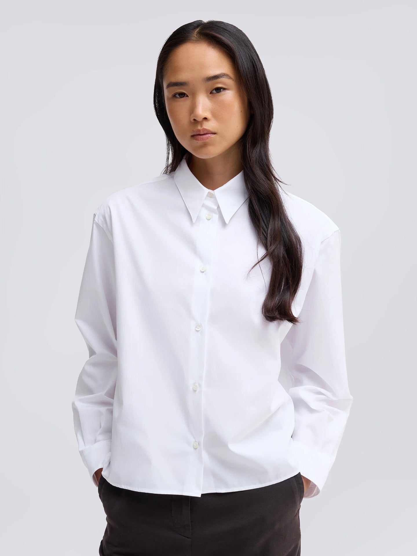 Boxy cotton poplin shirt, white