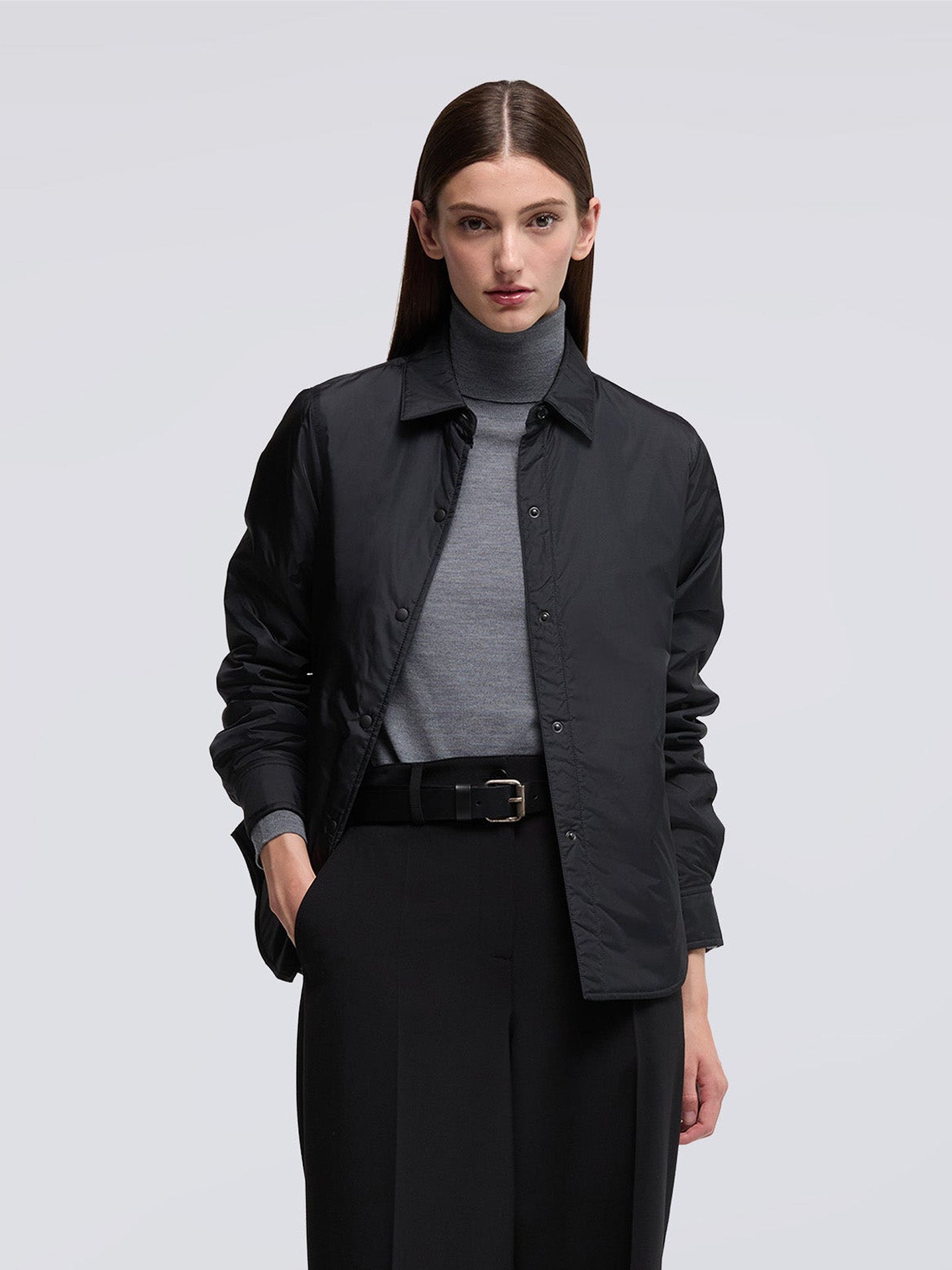 Glue padded nylon overshirt, black