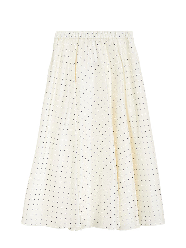 Silk habutai skirt printed with polka dots, ivory