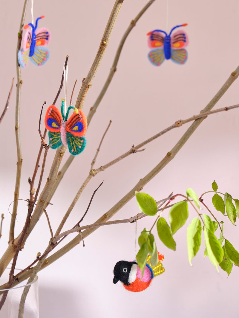 Coral bird felted woollen little hanging