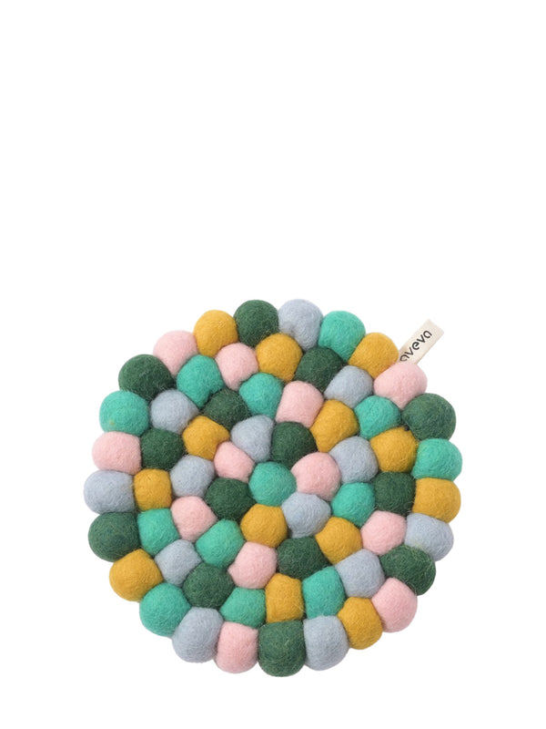 Round felted wool trivet, emerald