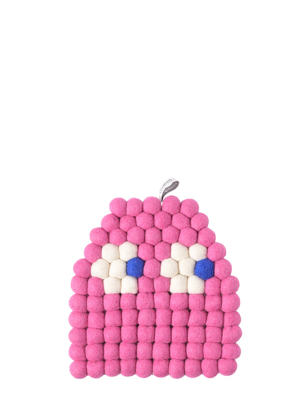 Spooky wool trivet, magenta