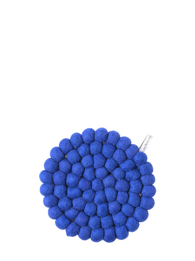 Round felted wool trivet, electric blue