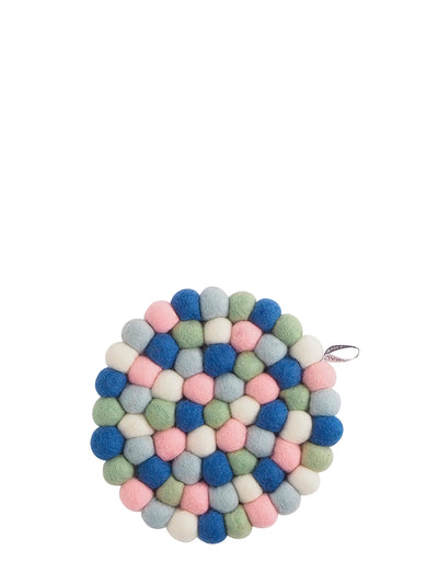 Round felted wool trivet, sea multi